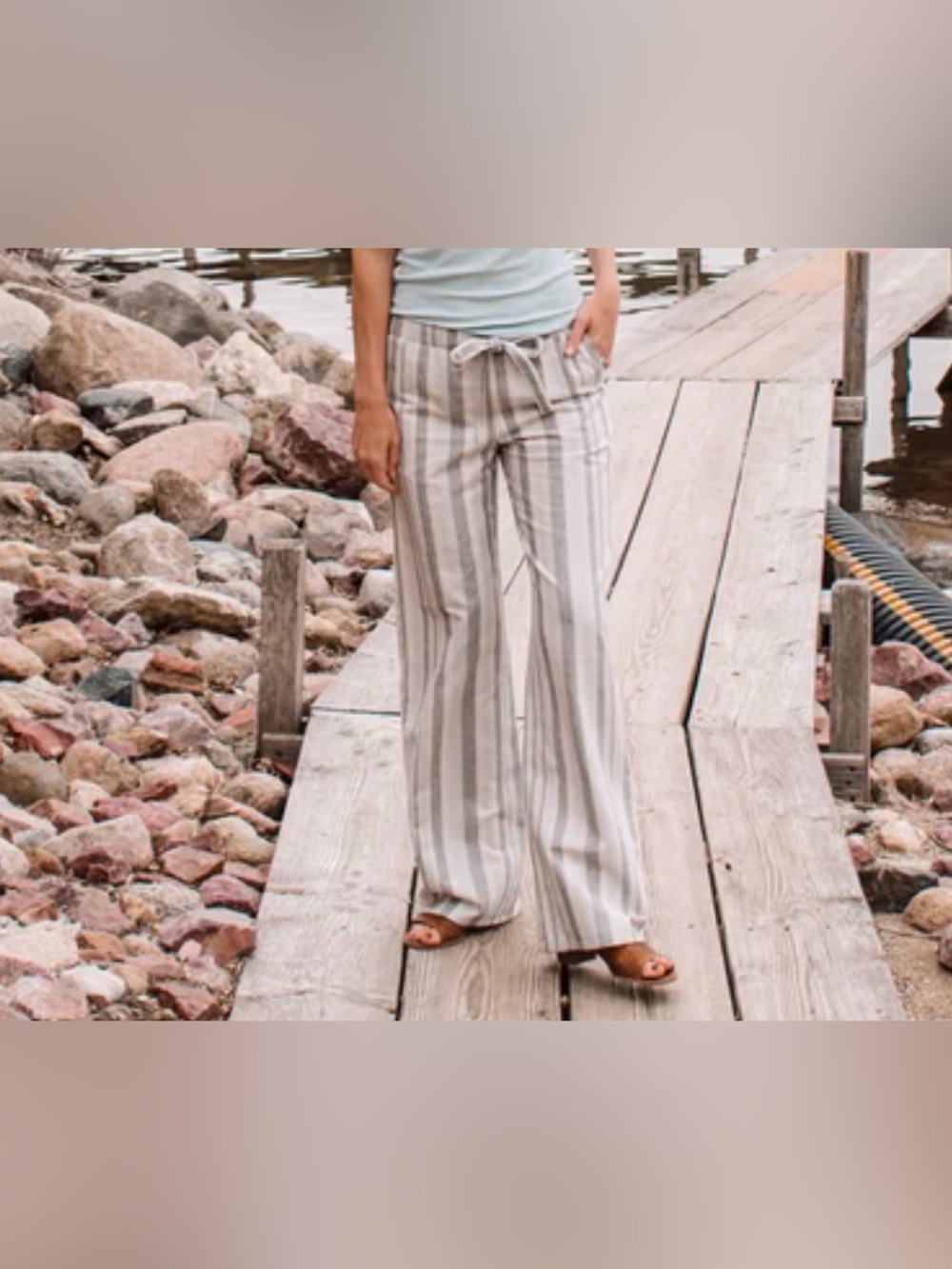 AMALLI TALLI Striped Wide Leg Linen Blend Pants NWT